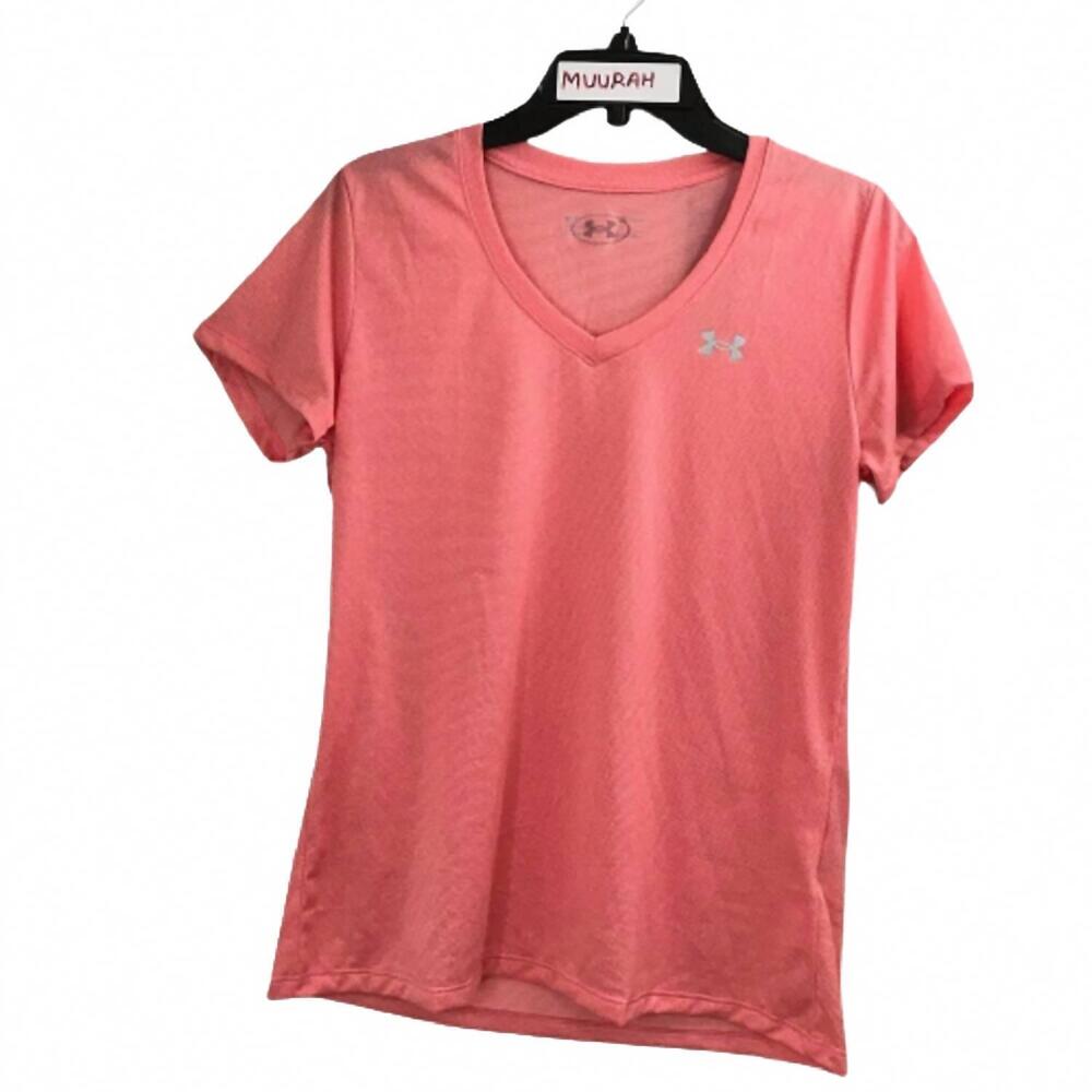 NEW UNDER ARMOUR women's bubble tech heather short-sleeve v-neck t-shirt in pink